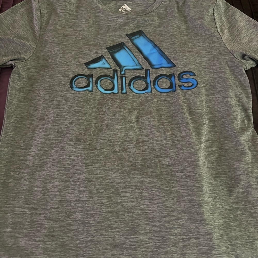 Adidas Gray Tee with White Logo -boys XL
